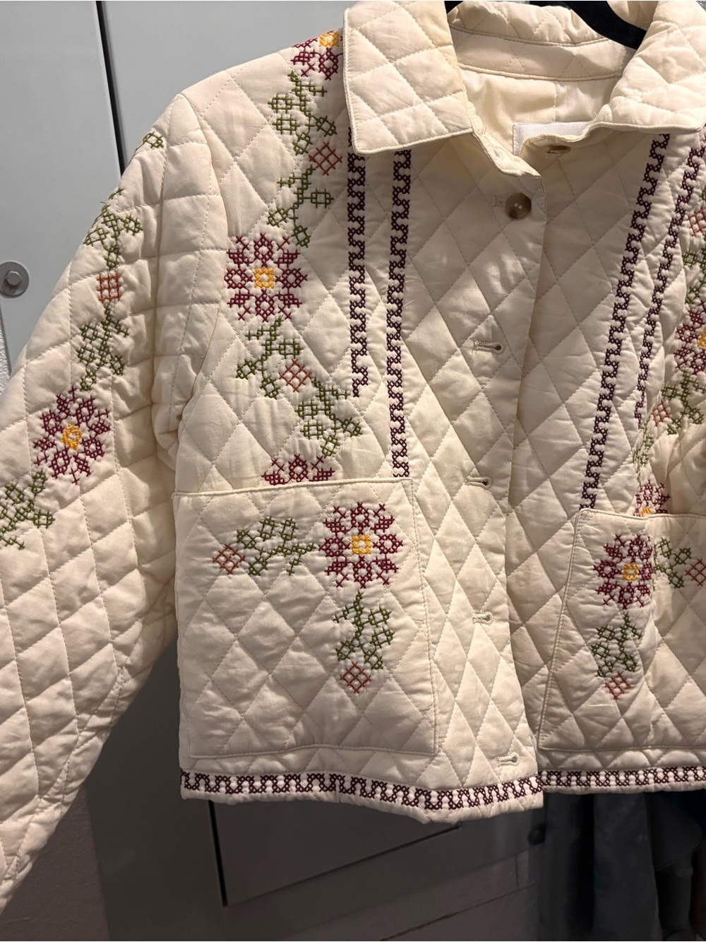 Christian Lacroix Cream Quilted Floral-Embroidered Jacket